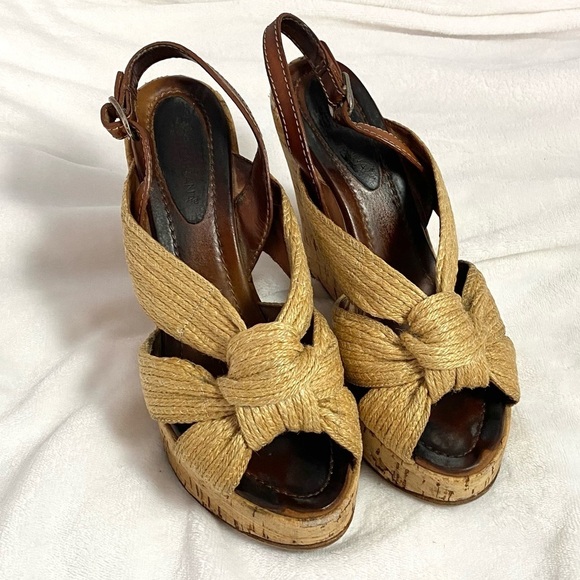 Dolce & Gabbana jute knot peep toe sling back wedges size 8.5 - Picture 1 of 16